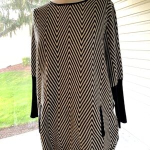 Women’s VALERIE STEVENS Blk & Wht Herringbone Pattern Long Sleeve Sweater Sz XL